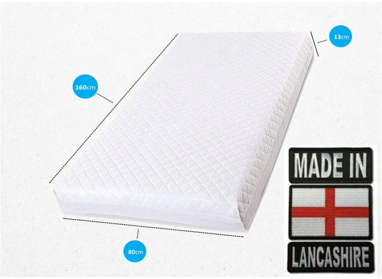 Northern Luxe Pure Foam Soft & Cushy Durable Cot Bed Mattress, Made in England