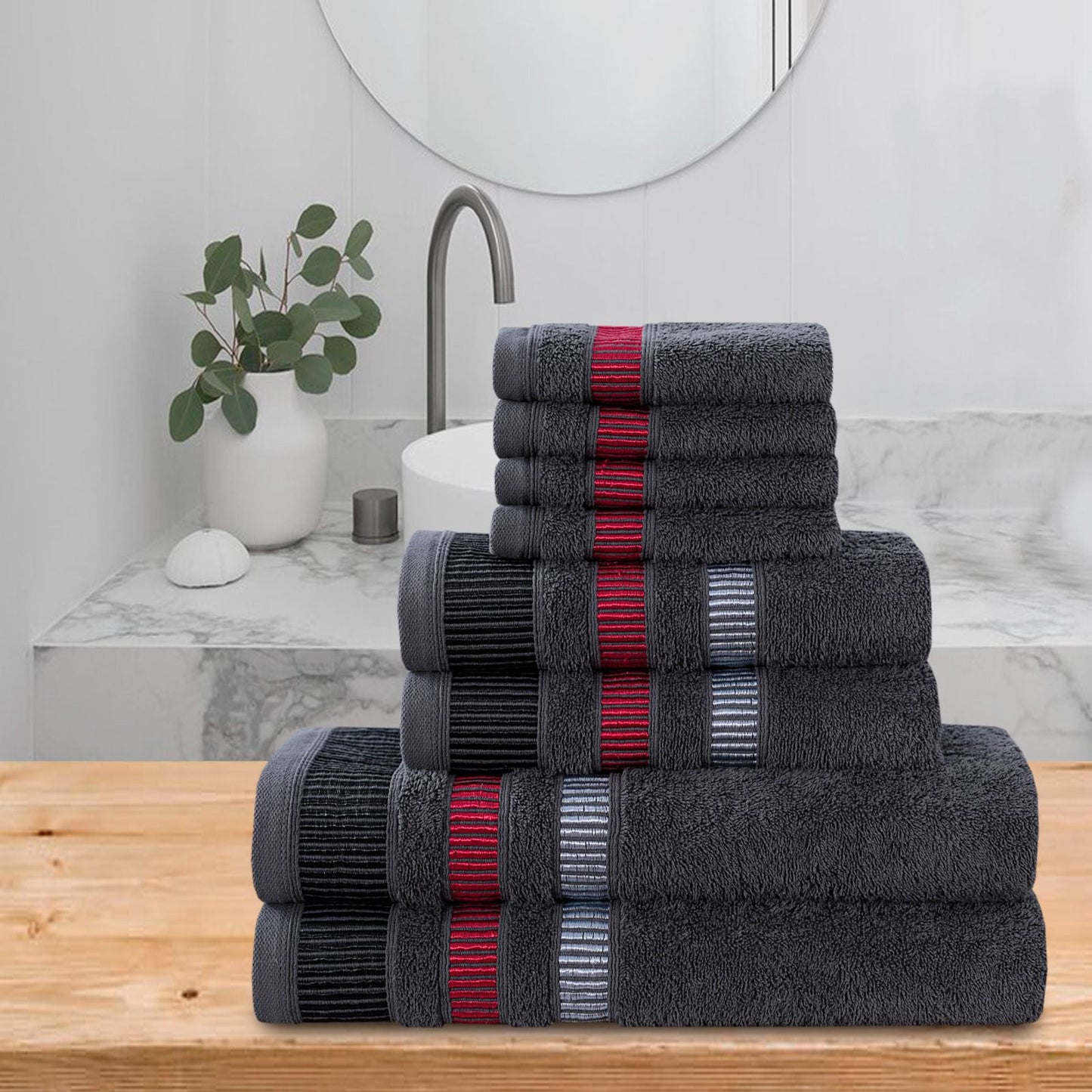 8-Piece Bale Set LA Style Towels - Soft, Plush, and Fluffy 100% Woven Cotton - Versatile Sizes - Elegant Design - Hand, Face and Bath Towels