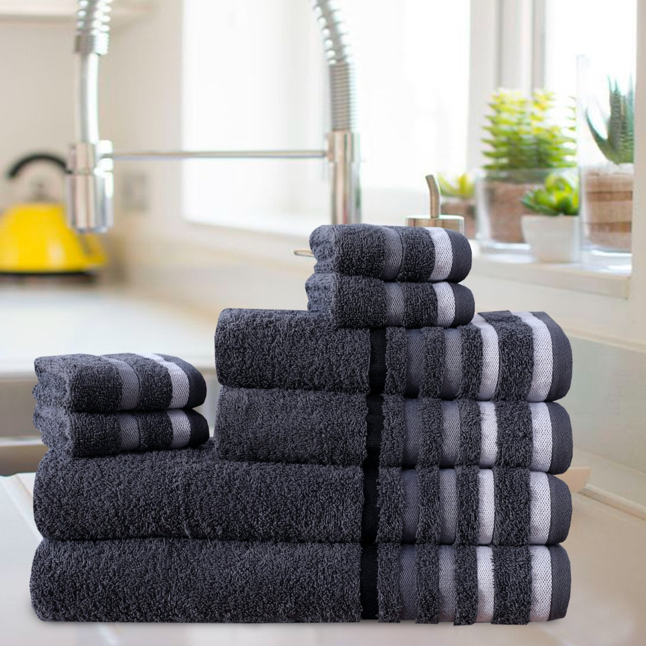 Stripe Style Towels 8-Piece Bale Set - Soft, Plush, and Fluffy 100% Woven Cotton - Versatile Sizes - Elegant Design - Hand, Face and Bath Towels