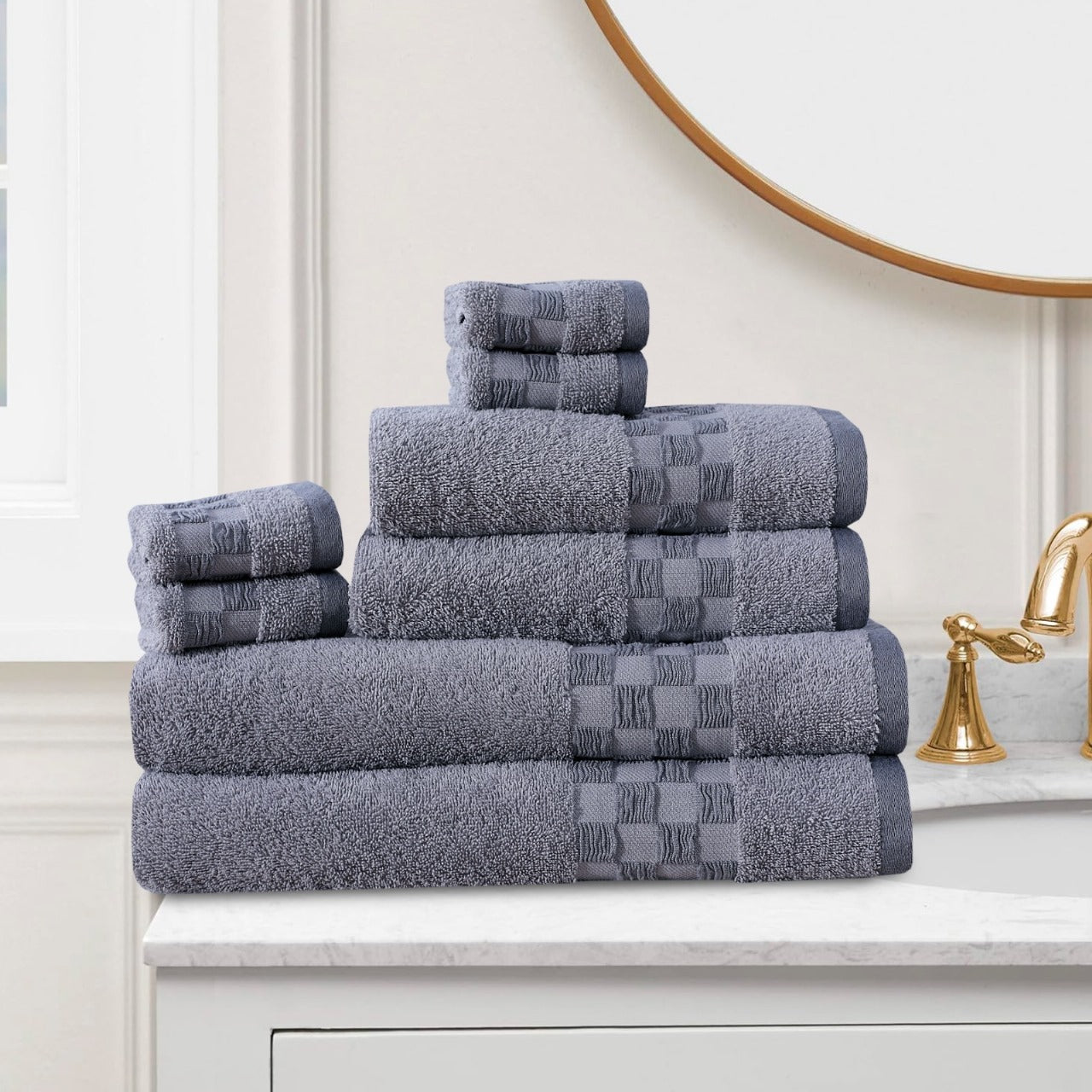 Stripe Style Towels 8-Piece Bale Set - Soft, Plush, and Fluffy 100% Woven Cotton - Versatile Sizes - Elegant Design - Hand, Face and Bath Towels
