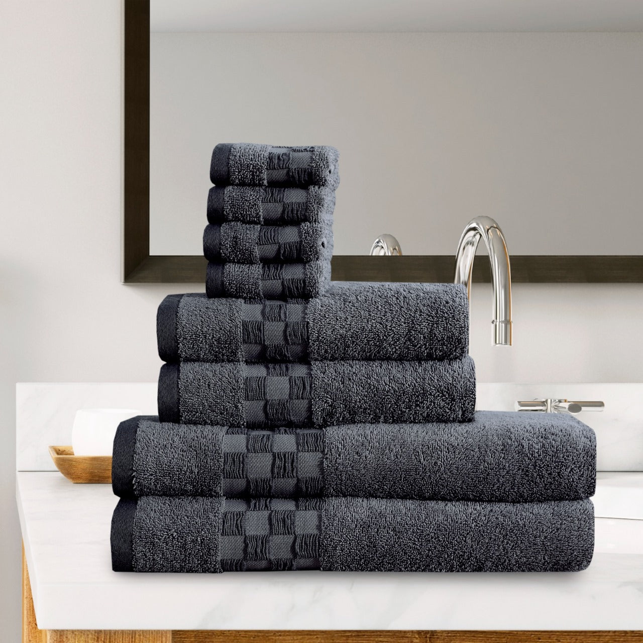 Stripe Style Towels 8-Piece Bale Set - Soft, Plush, and Fluffy 100% Woven Cotton - Versatile Sizes - Elegant Design - Hand, Face and Bath Towels