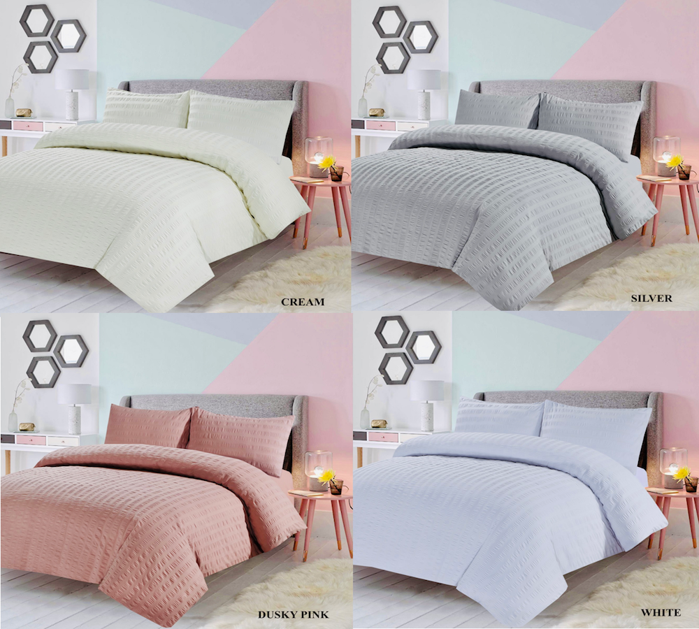 Amazing Premium Quality Seersucker Duvet Quilt Cover Set with Plain Dyed Matching-colour fitted sheet and Pillowcase