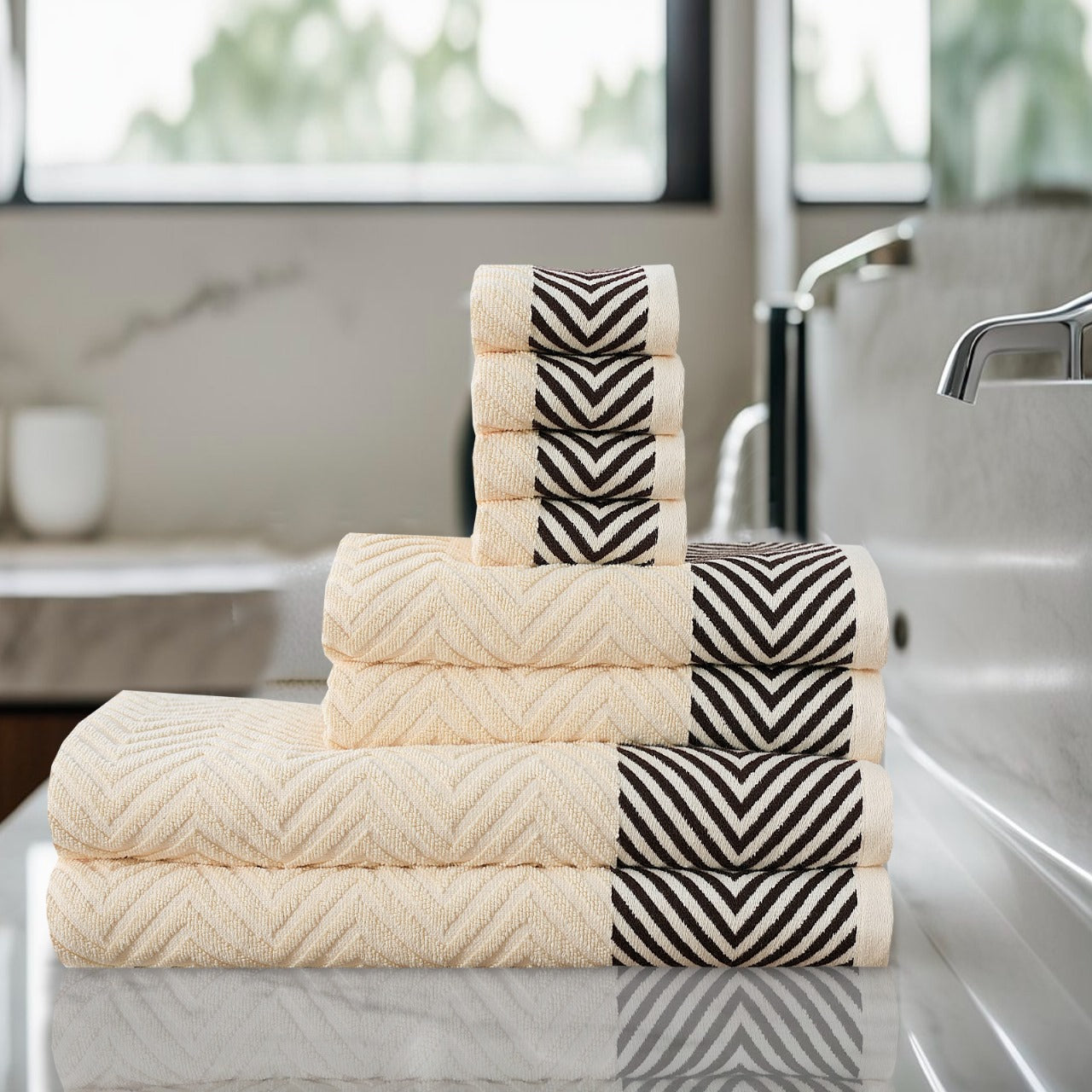 Zig Zag Style Towels 8-Piece Bale Set - Soft, Plush, and Fluffy 100% Woven Cotton - Versatile Sizes - Elegant Design - Hand, Face and Bath Towels