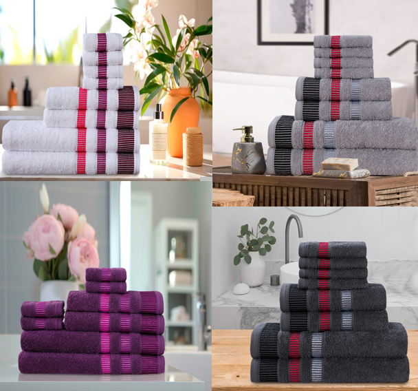 8-Piece Bale Set LA Style Towels - Soft, Plush, and Fluffy 100% Woven Cotton - Versatile Sizes - Elegant Design - Hand, Face and Bath Towels