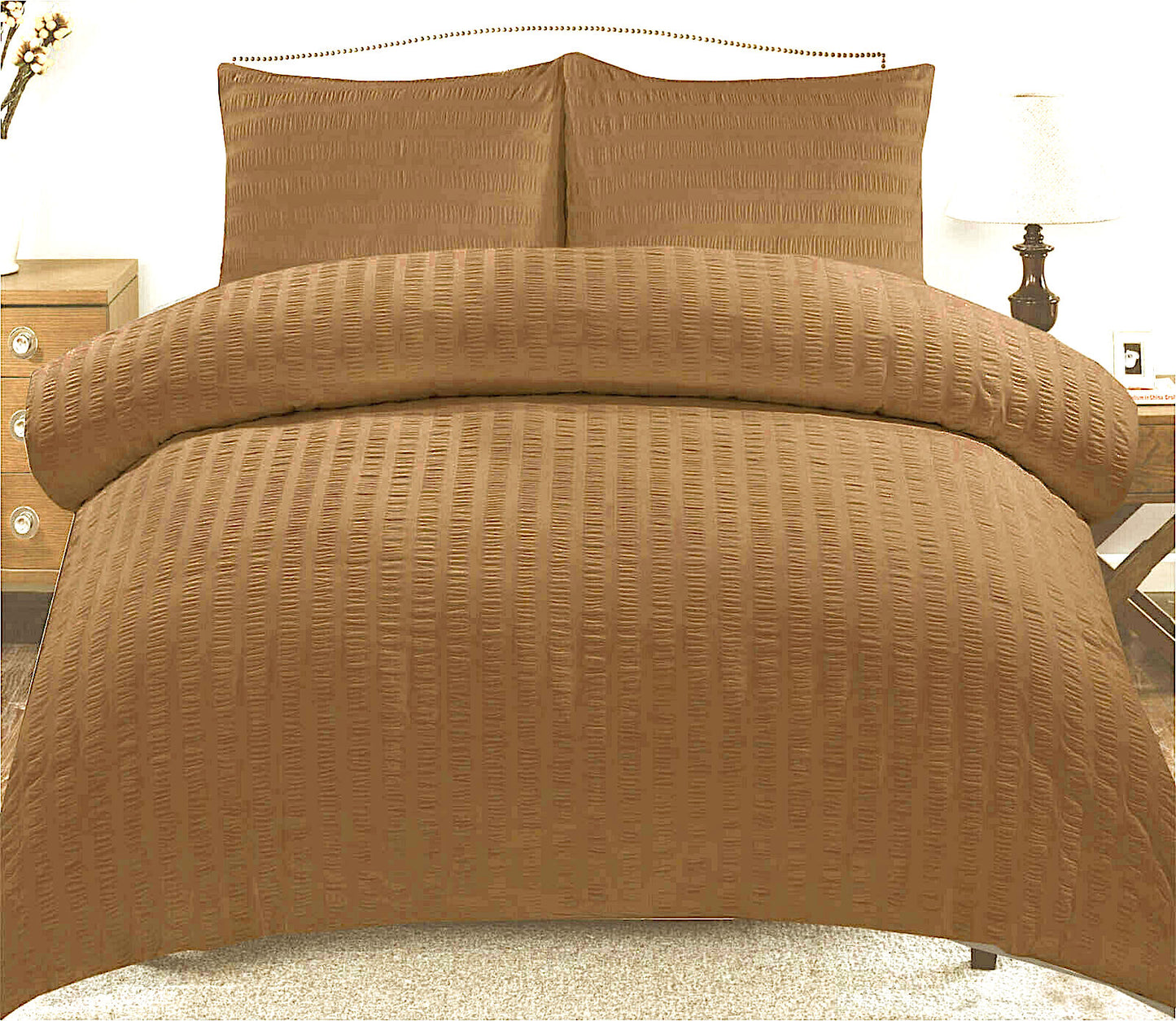 Amazing Premium Quality Seersucker Duvet Quilt Cover Set with Plain Dyed Matching-colour fitted sheet and Pillowcase