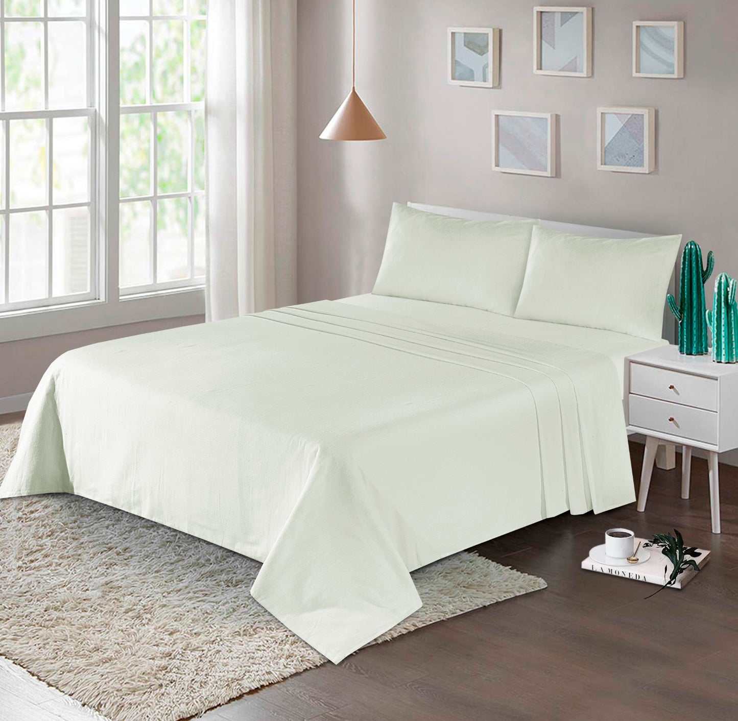100% Soft Brushed Cotton Thermal Flannelette Extra Deep Sheet Fitted, Matching Flat Sheet with Pillowcases