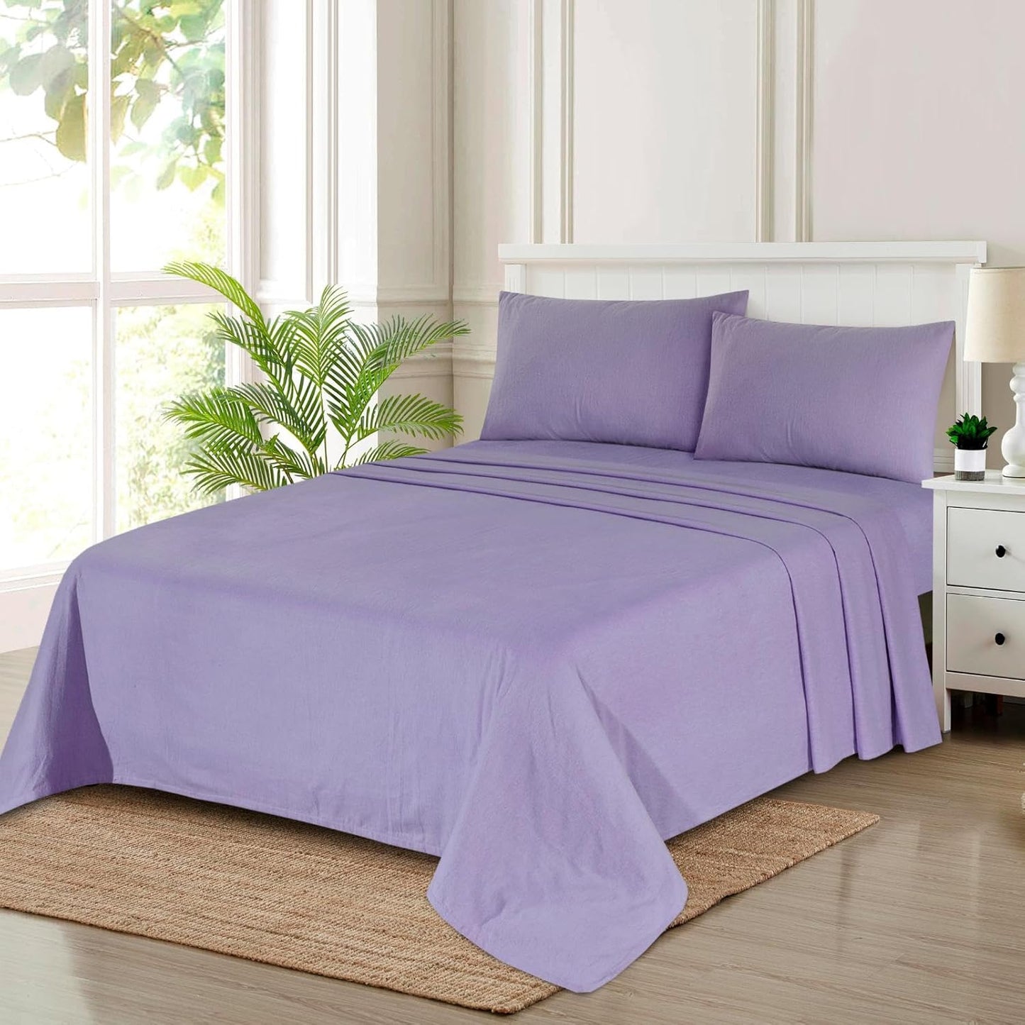 100% Soft Brushed Cotton Thermal Flannelette Extra Deep Sheet Fitted, Matching Flat Sheet with Pillowcases