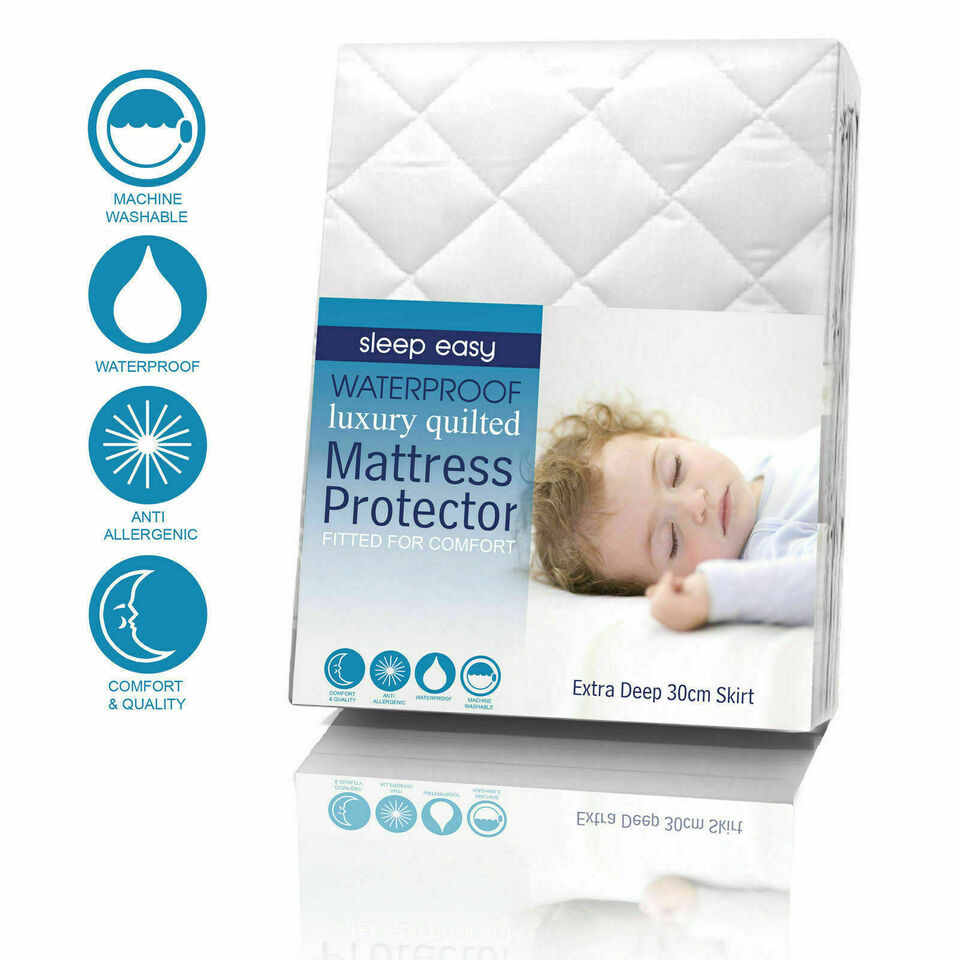 Waterproof Quilted Mattress Protector Topper Encasement Extra Deep Fitted Mattress Bed Cover 30cm Single/Double/King/Super King
