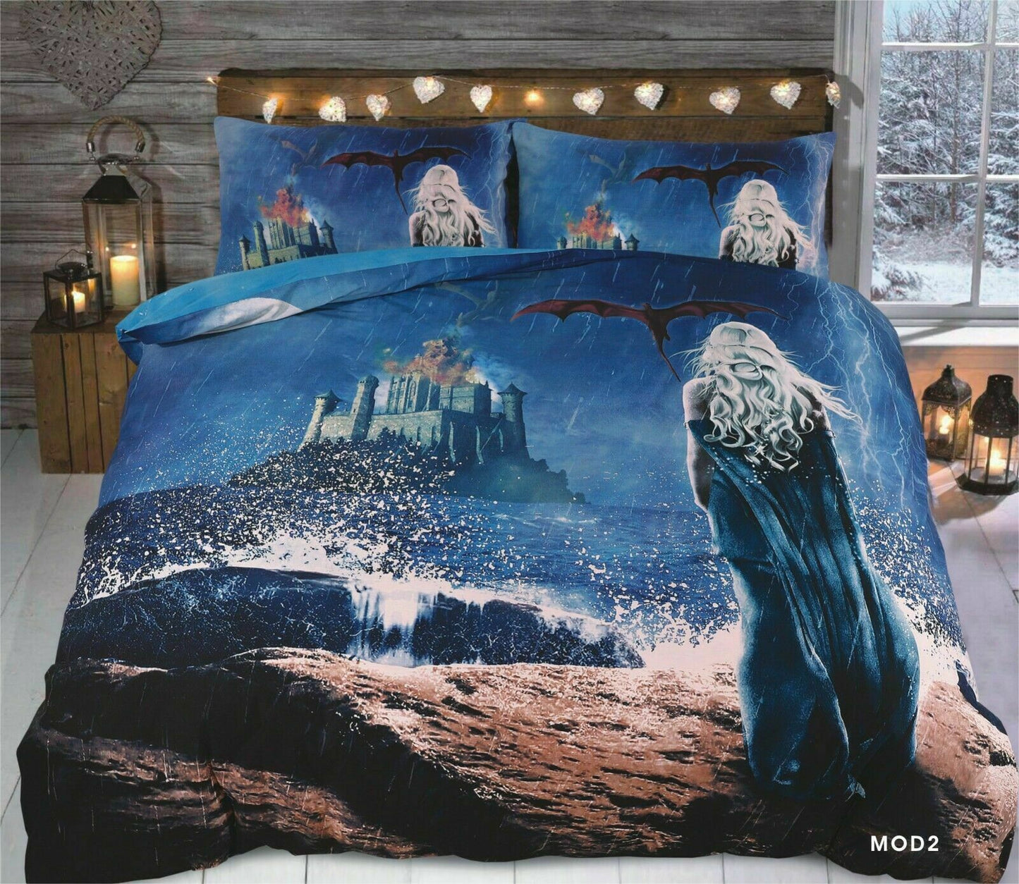 Game of Thrones 3D Duvet Set with Multi Horses, Lion, Dolphin and King in the North