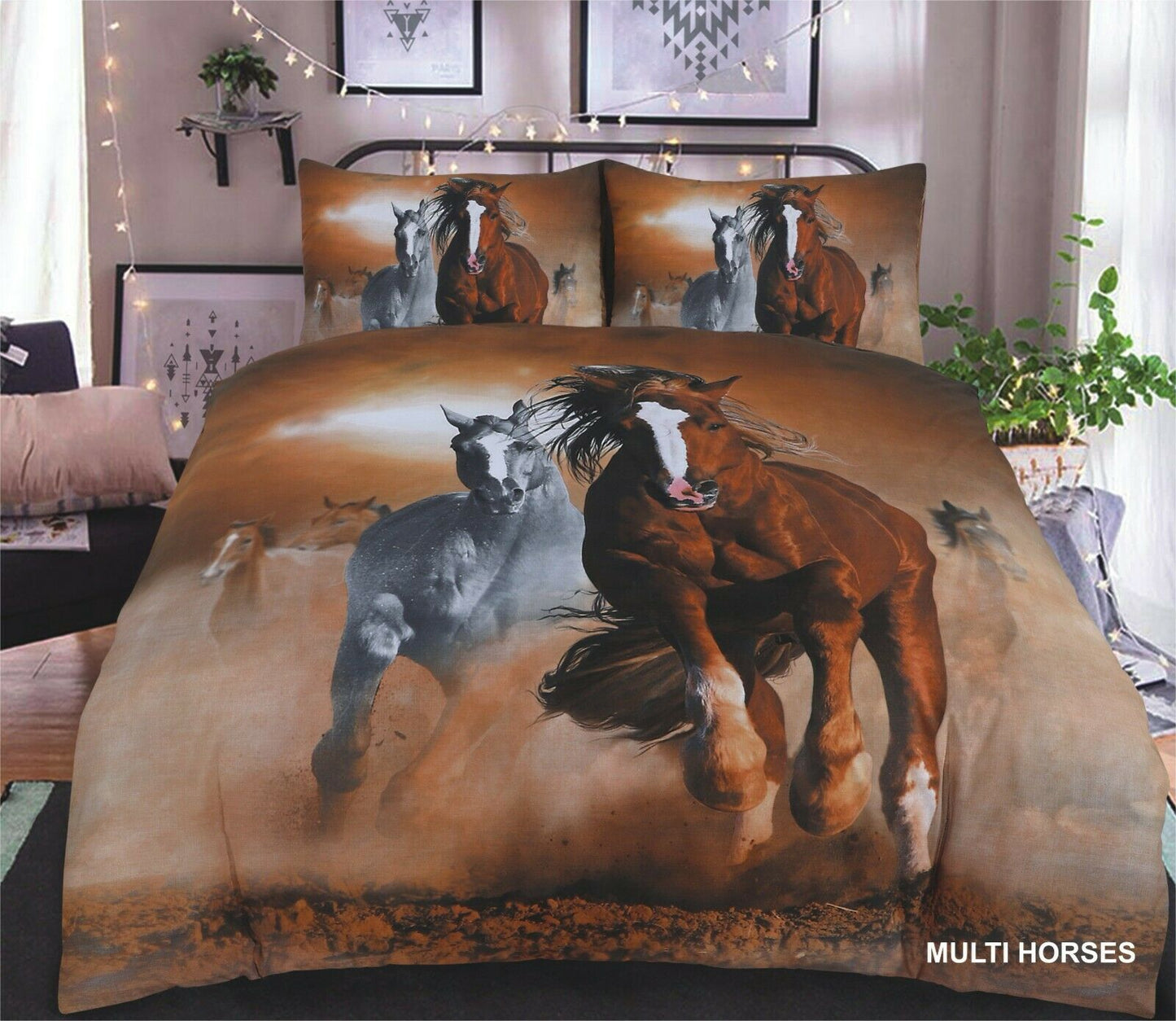 Game of Thrones 3D Duvet Set with Multi Horses, Lion, Dolphin and King in the North