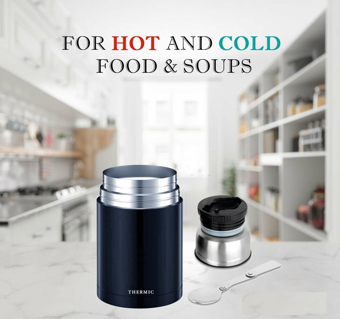 Multi Purpose 500ml Stainless Steel Vacuum Insulated Food Flask with Spoon