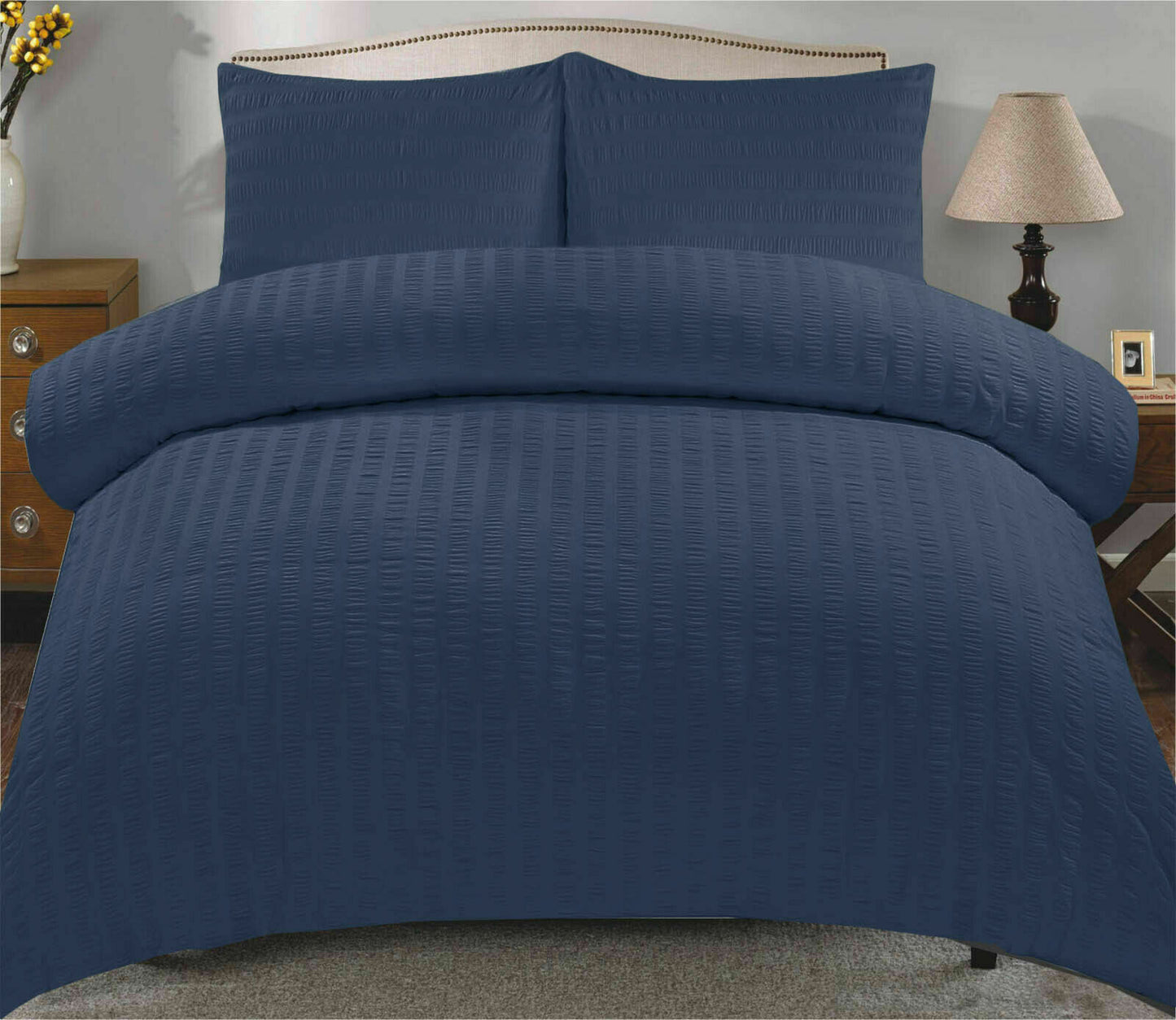 Amazing Premium Quality Seersucker Duvet Quilt Cover Set with Plain Dyed Matching-colour fitted sheet and Pillowcase