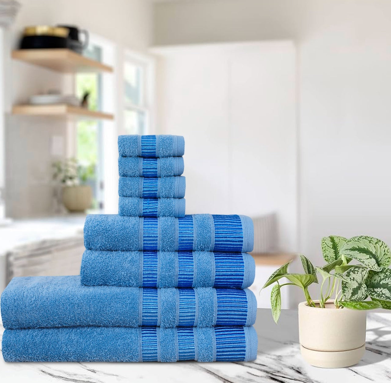 8-Piece Bale Set LA Style Towels - Soft, Plush, and Fluffy 100% Woven Cotton - Versatile Sizes - Elegant Design - Hand, Face and Bath Towels