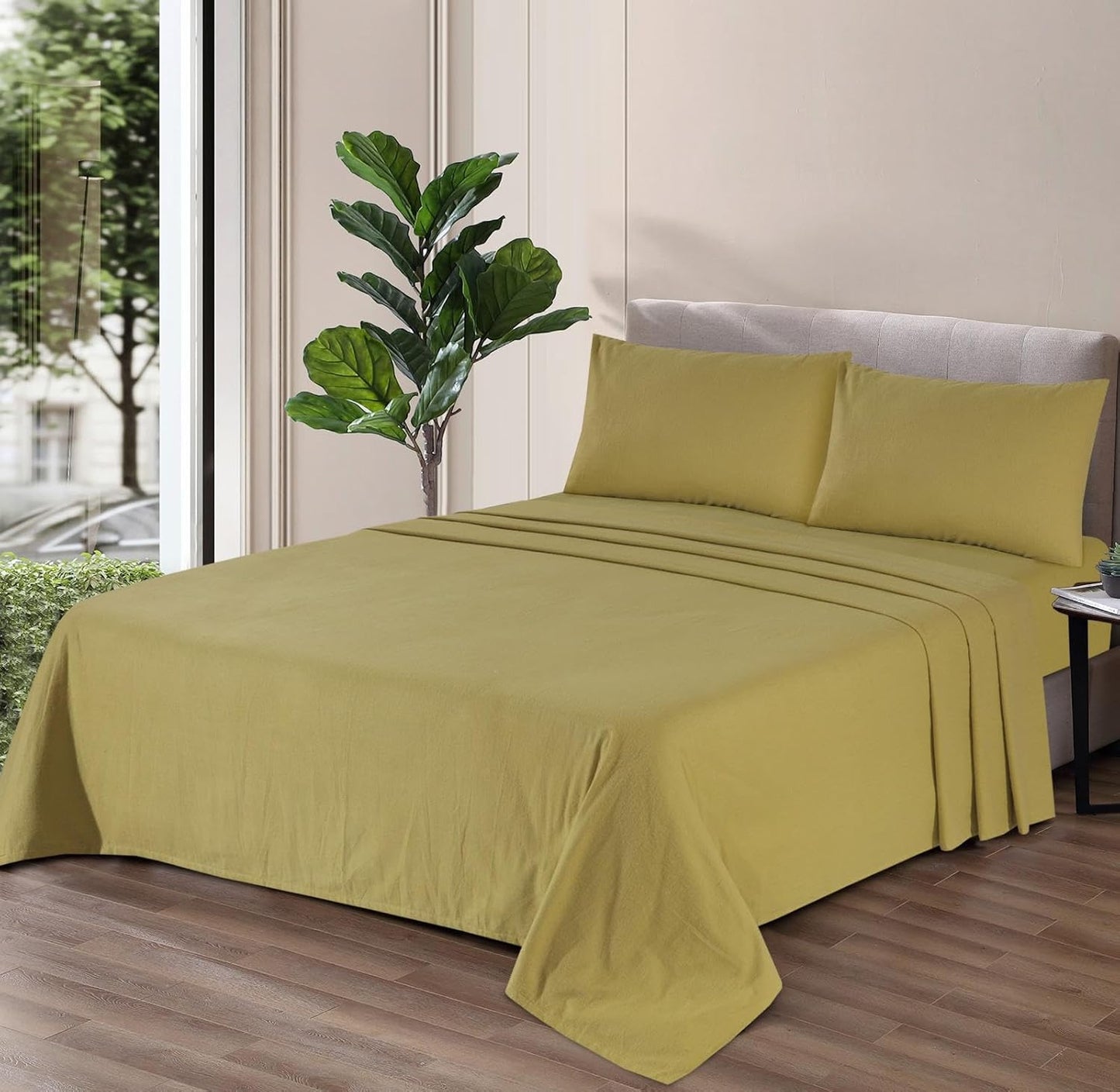 100% Soft Brushed Cotton Thermal Flannelette Extra Deep Sheet Fitted, Matching Flat Sheet with Pillowcases