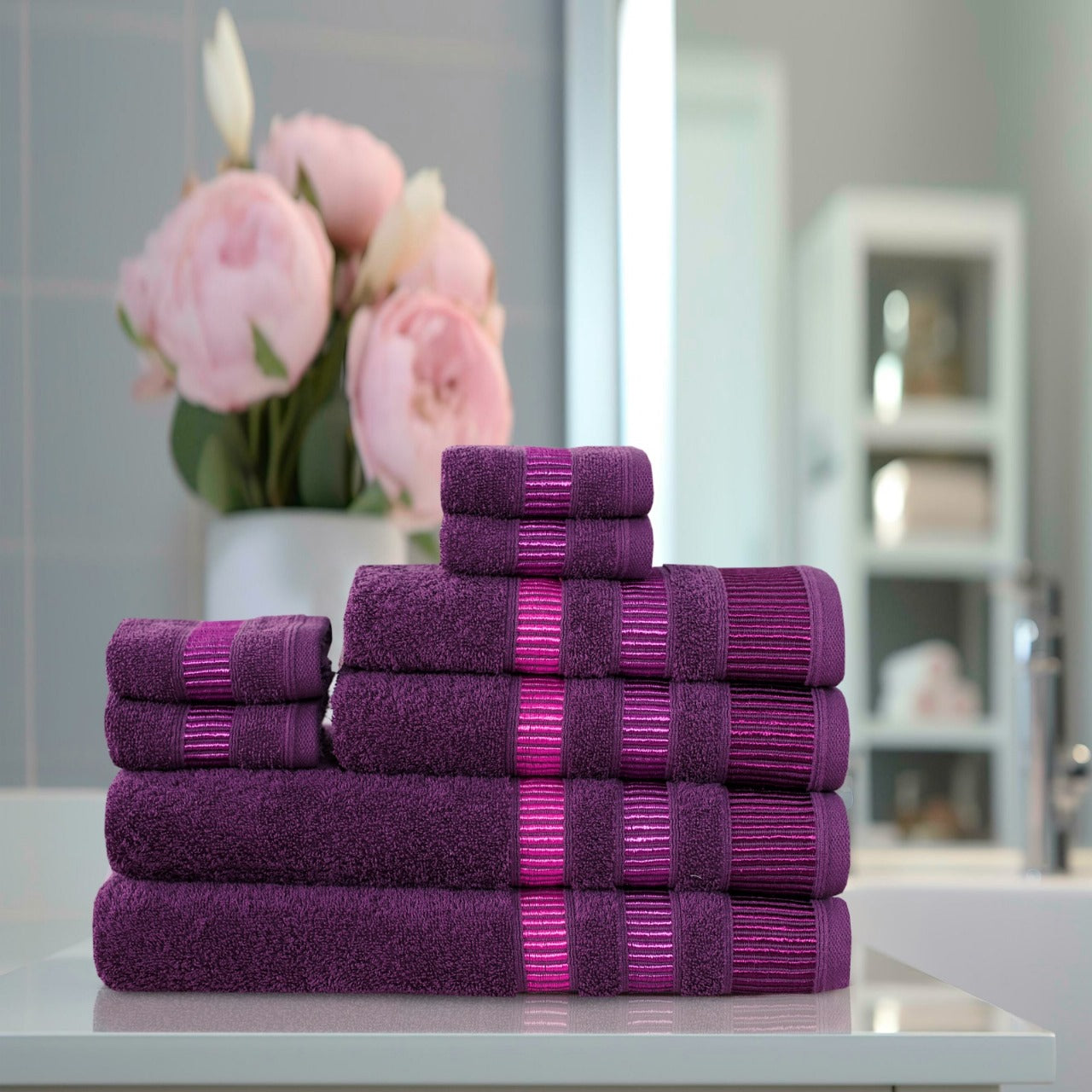 8-Piece Bale Set LA Style Towels - Soft, Plush, and Fluffy 100% Woven Cotton - Versatile Sizes - Elegant Design - Hand, Face and Bath Towels