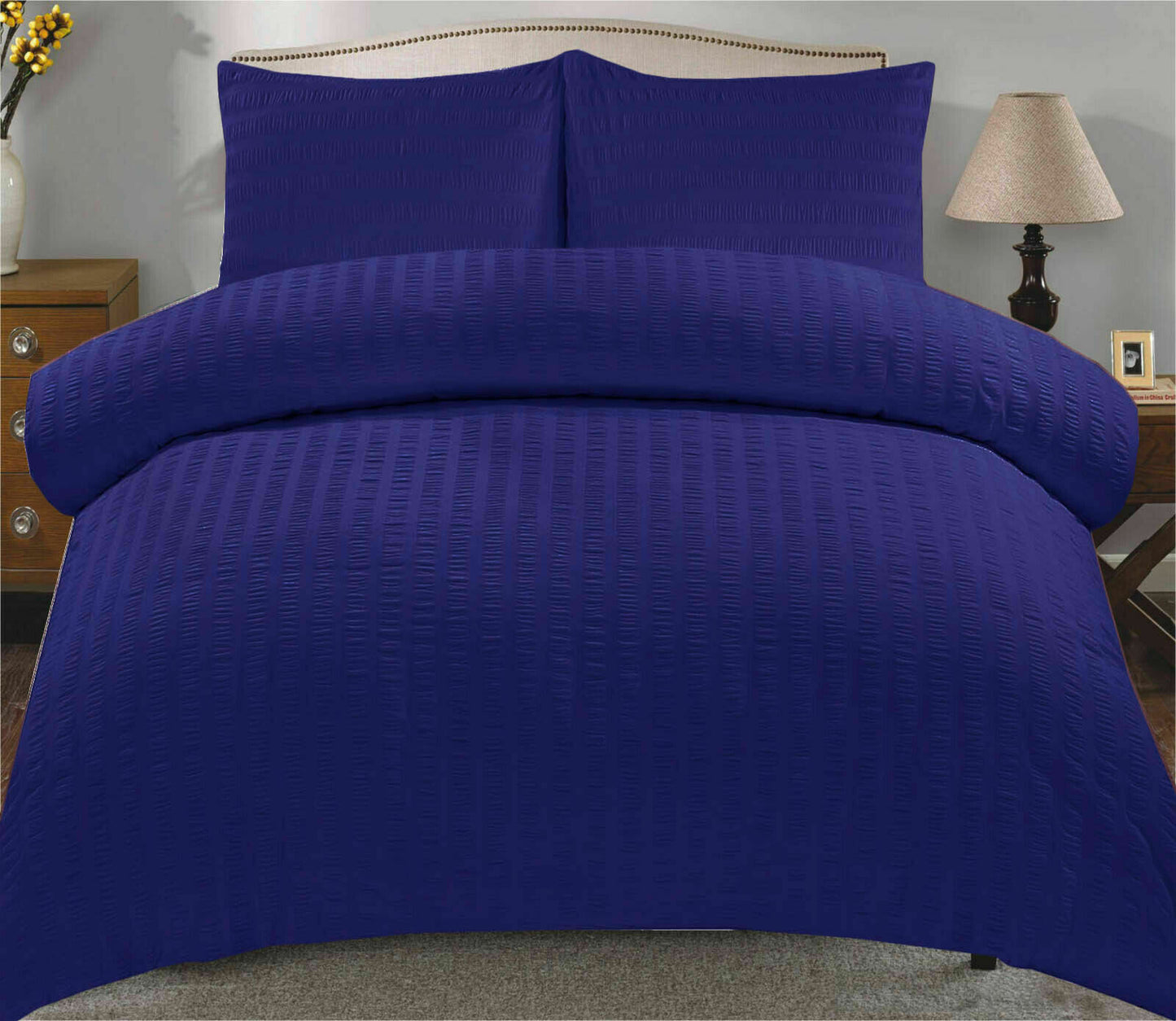 Amazing Premium Quality Seersucker Duvet Quilt Cover Set with Plain Dyed Matching-colour fitted sheet and Pillowcase