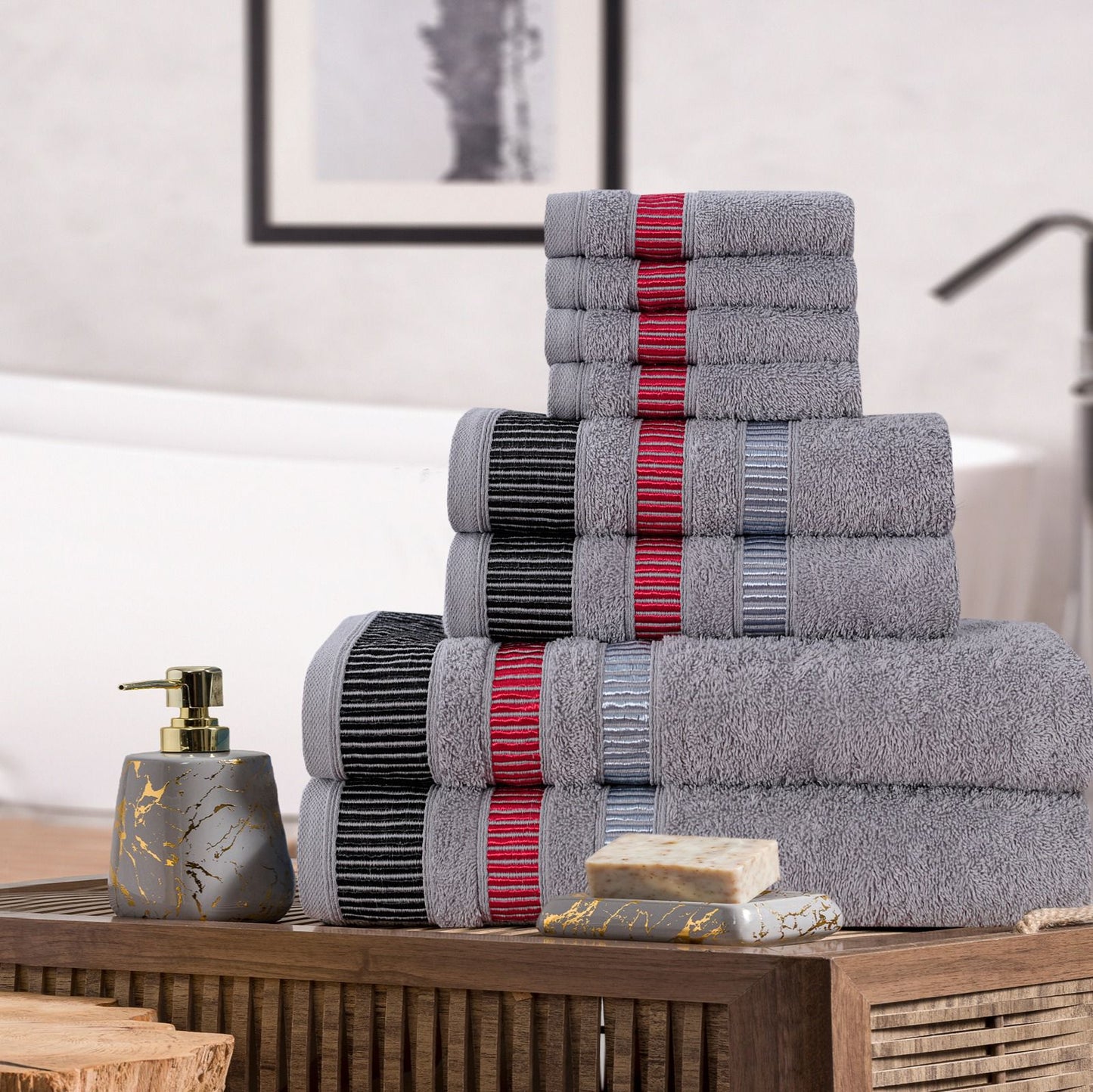 8-Piece Bale Set LA Style Towels - Soft, Plush, and Fluffy 100% Woven Cotton - Versatile Sizes - Elegant Design - Hand, Face and Bath Towels