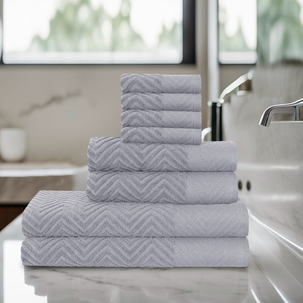 Zig Zag Style Towels 8-Piece Bale Set - Soft, Plush, and Fluffy 100% Woven Cotton - Versatile Sizes - Elegant Design - Hand, Face and Bath Towels