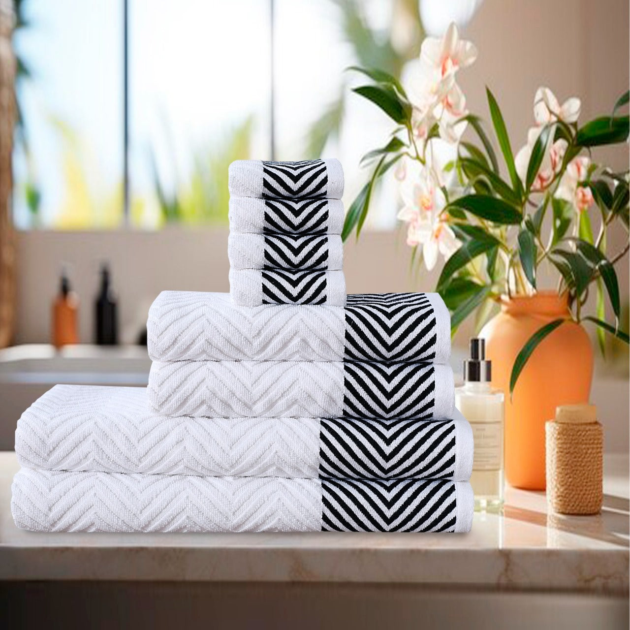 Zig Zag Style Towels 8-Piece Bale Set - Soft, Plush, and Fluffy 100% Woven Cotton - Versatile Sizes - Elegant Design - Hand, Face and Bath Towels