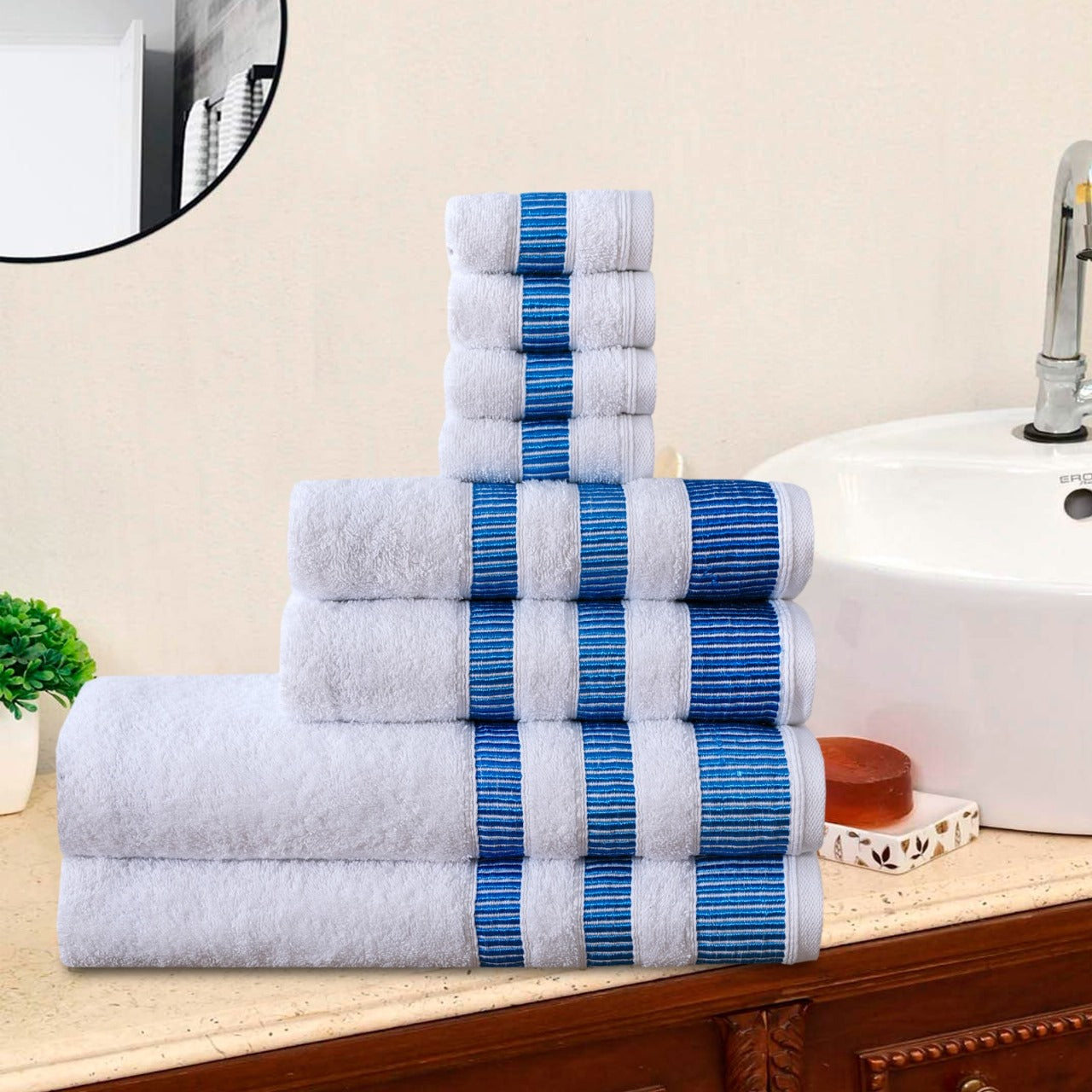 8-Piece Bale Set LA Style Towels - Soft, Plush, and Fluffy 100% Woven Cotton - Versatile Sizes - Elegant Design - Hand, Face and Bath Towels