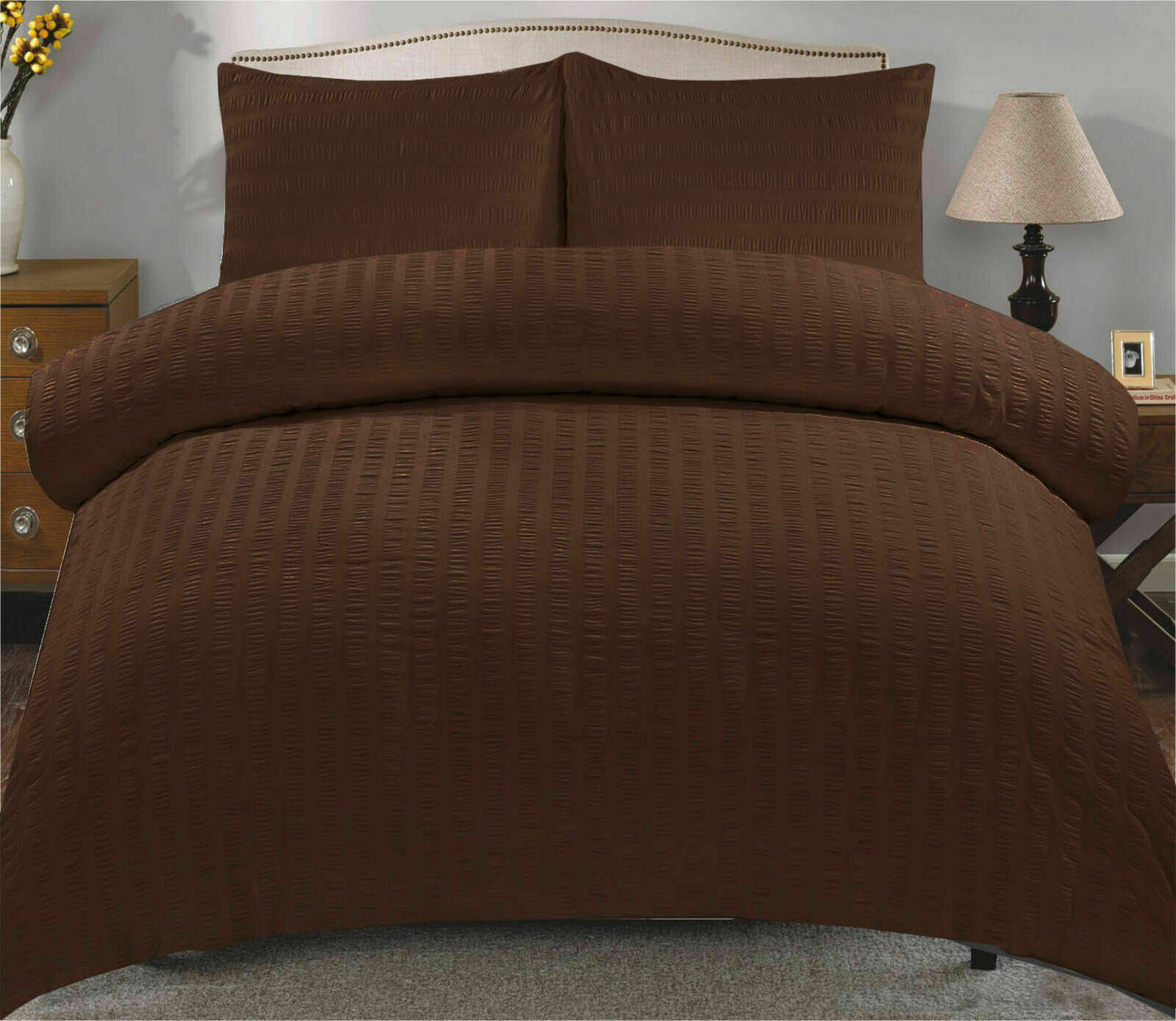 Amazing Premium Quality Seersucker Duvet Quilt Cover Set with Plain Dyed Matching-colour fitted sheet and Pillowcase