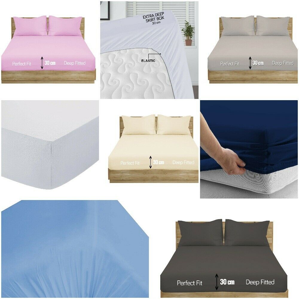 Polycotton Extra Deep Elastic Fitted Bed Sheets For Mattress Single/ Double/ King/ Super King