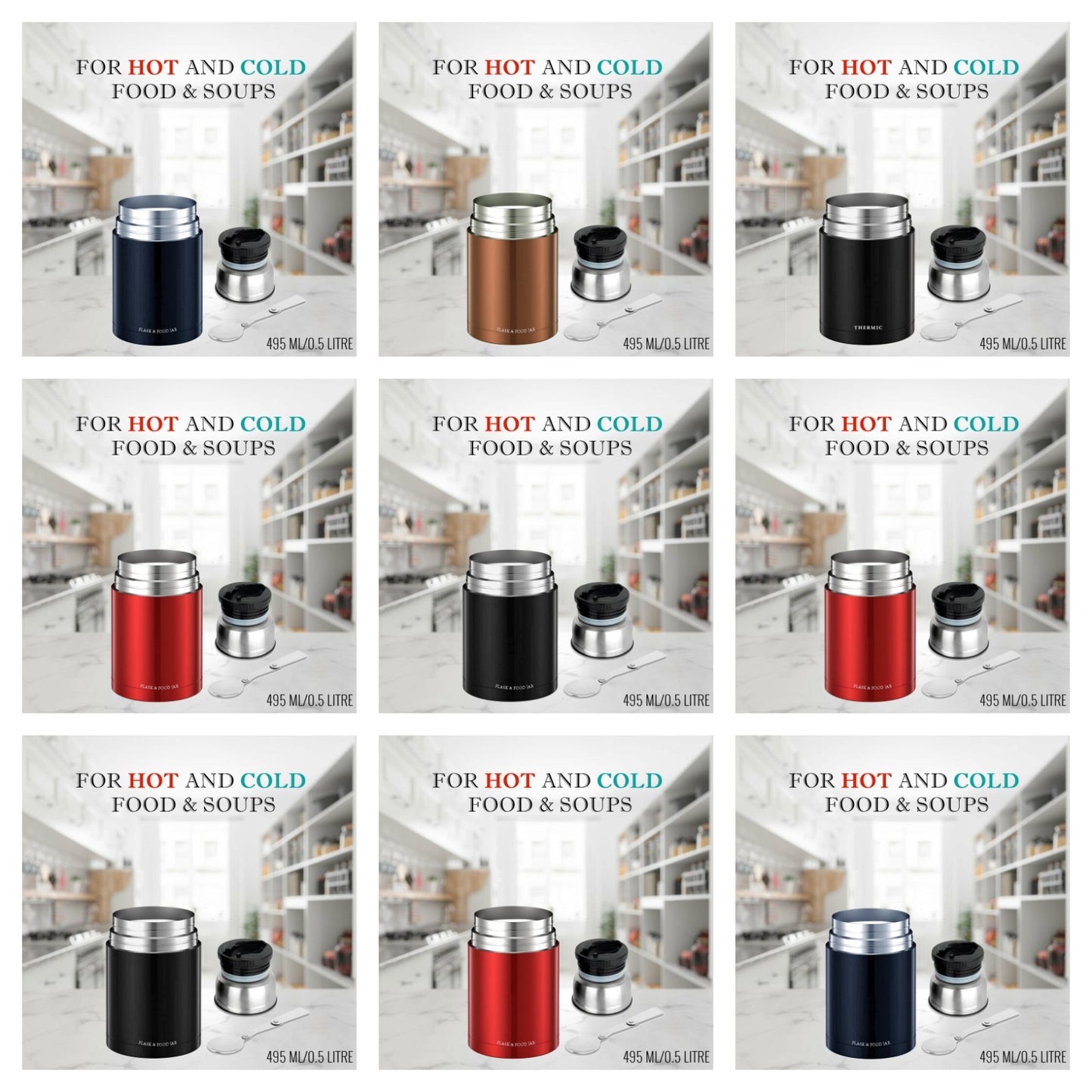 Multi Purpose 500ml Stainless Steel Vacuum Insulated Food Flask with Spoon