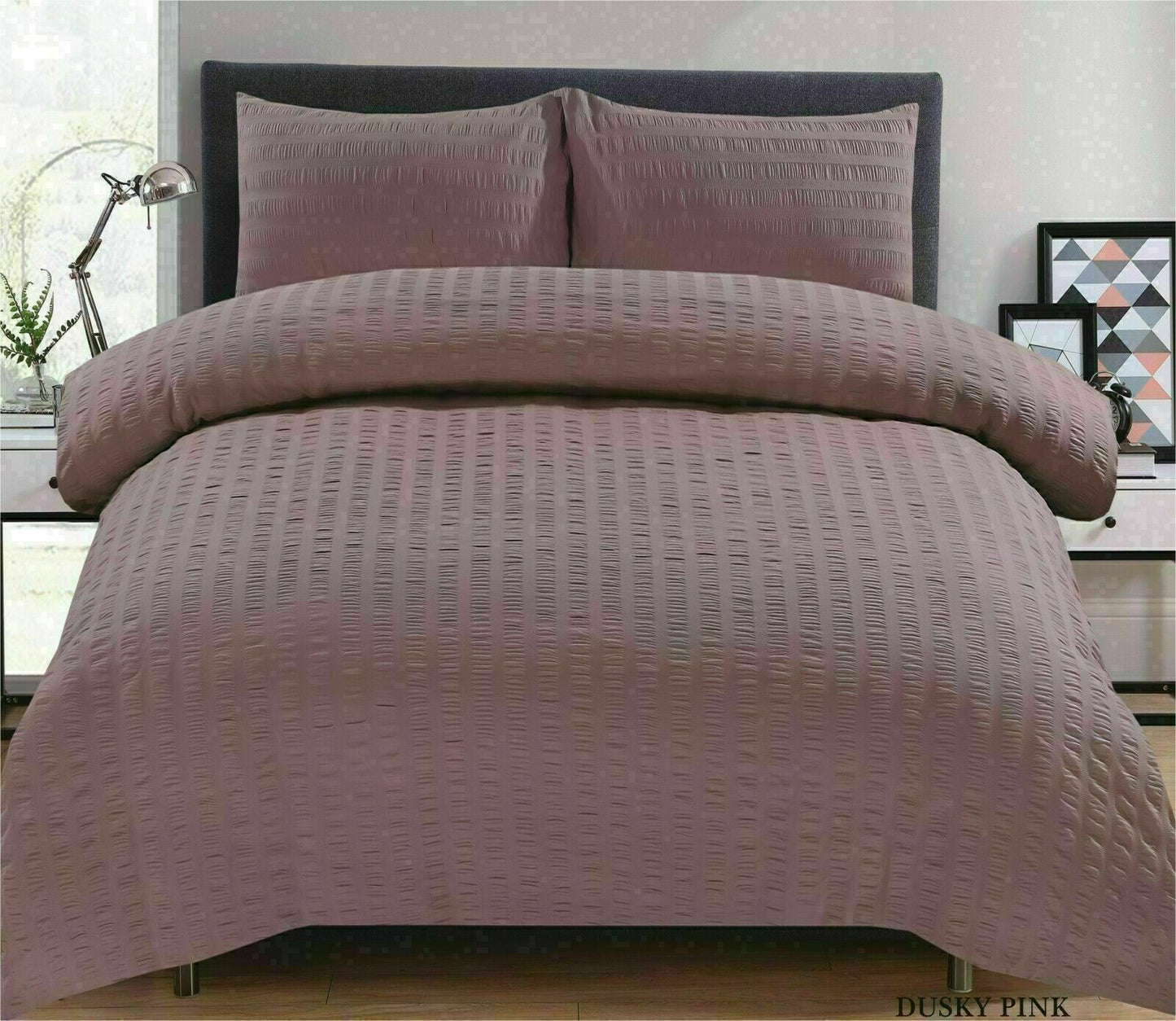 Amazing Premium Quality Seersucker Duvet Quilt Cover Set with Plain Dyed Matching-colour fitted sheet and Pillowcase