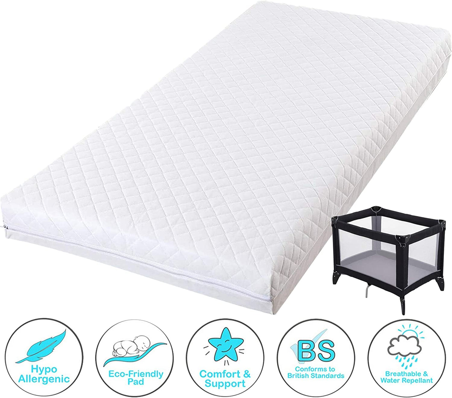 Northern Luxe Travel Cot Mattress fits Graco, Red Kite, Mothercare & many more - Comfortable Baby Travel