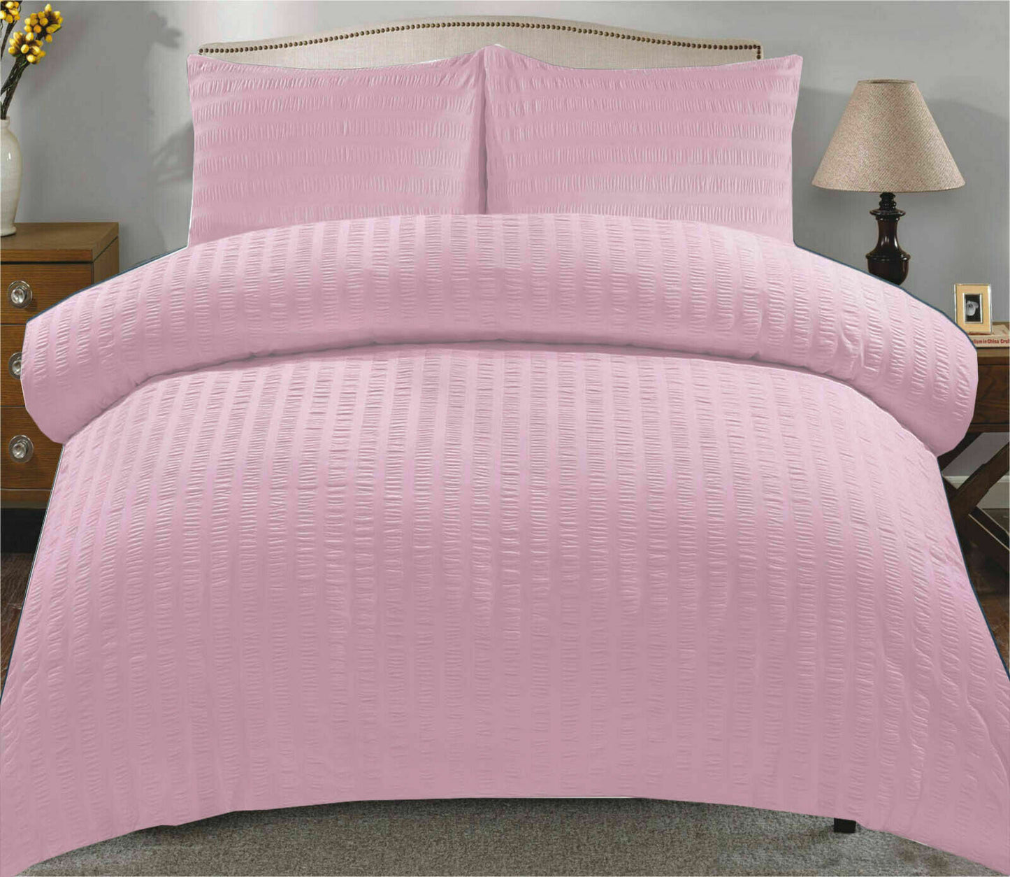 Amazing Premium Quality Seersucker Duvet Quilt Cover Set with Plain Dyed Matching-colour fitted sheet and Pillowcase