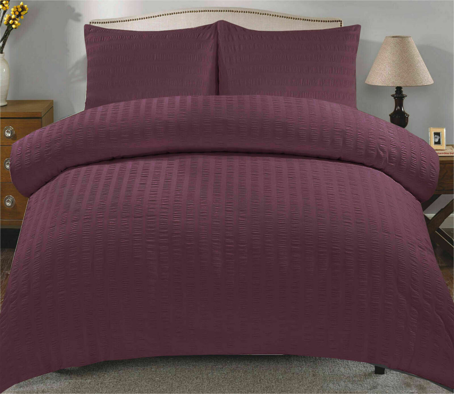 Amazing Premium Quality Seersucker Duvet Quilt Cover Set with Plain Dyed Matching-colour fitted sheet and Pillowcase