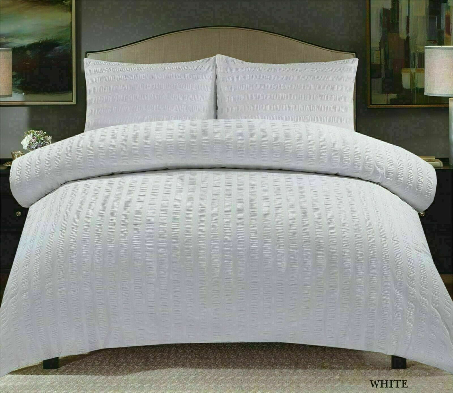 Amazing Premium Quality Seersucker Duvet Quilt Cover Set with Plain Dyed Matching-colour fitted sheet and Pillowcase