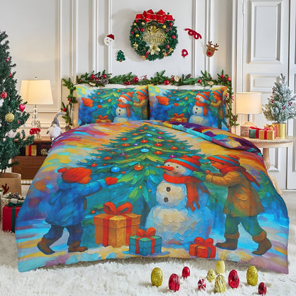 Luxurious Christmas Duvet Cover Sets 3D Xmax Design with Pillowcases Soft Fabric, Santa Claus, Festive Season, Snowman & Christmas Greetings