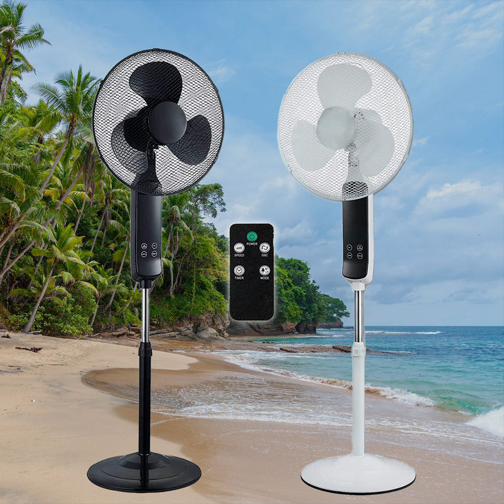 16″ Pedestal Oscillating Standing Cooling Fan with Remote Control and Timer – Black and White