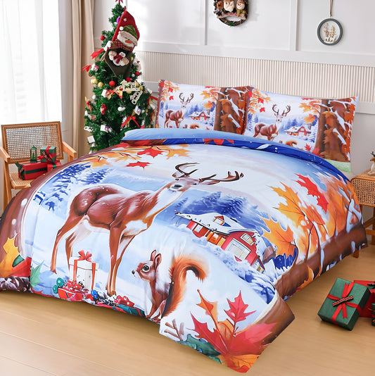 Luxurious Christmas Duvet Cover Sets 3D Xmax Design with Pillowcases Soft Fabric, Santa Claus, Festive Season, Snowman & Christmas Greetings