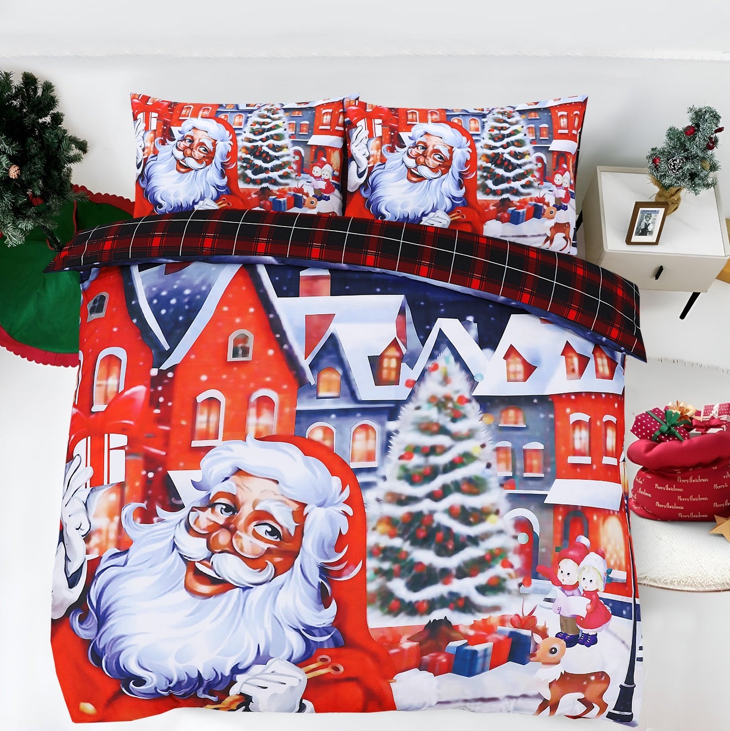 Luxurious Christmas Duvet Cover Sets 3D Xmax Design with Pillowcases Soft Fabric, Santa Claus, Festive Season, Snowman & Christmas Greetings