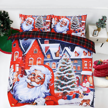 Luxurious Christmas Duvet Cover Sets 3D Xmax Design with Pillowcases Soft Fabric, Santa Claus, Festive Season, Snowman & Christmas Greetings