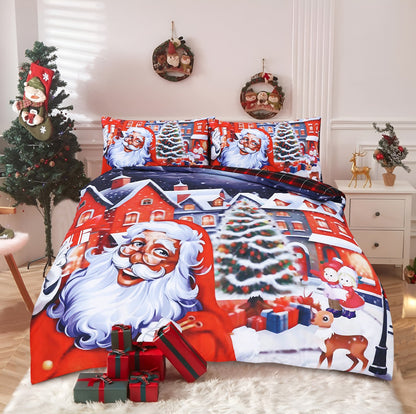 Luxurious Christmas Duvet Cover Sets 3D Xmax Design with Pillowcases Soft Fabric, Santa Claus, Festive Season, Snowman & Christmas Greetings
