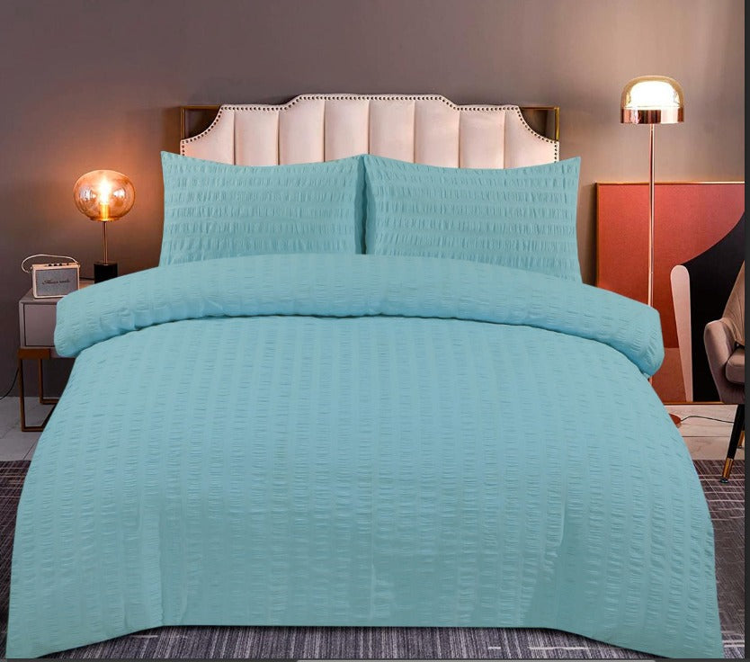 Amazing Premium Quality Seersucker Duvet Quilt Cover Set with Plain Dyed Matching-colour fitted sheet and Pillowcase