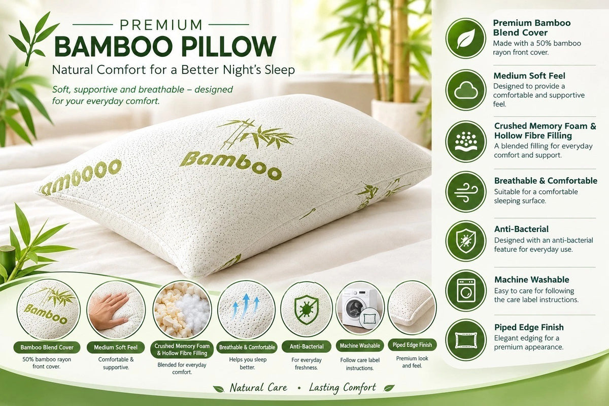 Pack Of 2 Bamboo Pillows Anti-Allergy Bed Pillows for Back And Neck Support