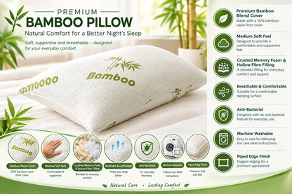Pack Of 2 Bamboo Pillows Anti-Allergy Bed Pillows for Back And Neck Support