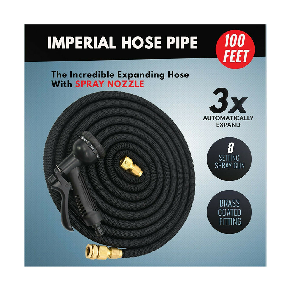 Expandable Garden Water Hose with 8-Function Spray Nozzle, Leakproof with Solid Brass Connector