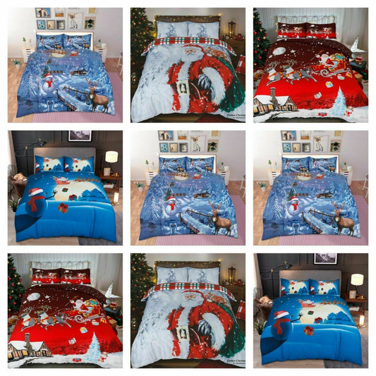 Luxurious Christmas Duvet Cover Sets 3D Xmax Design with Pillowcases Soft Fabric, Santa Claus, Festive Season, Snowman & Christmas Greetings