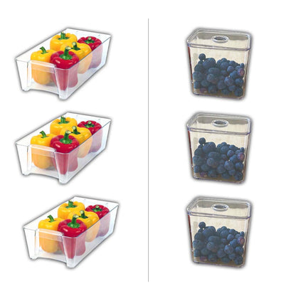 Pack of 6 Transparent Fridge Organiser Set - Trays & Boxes - Space Saving Storage Solutions