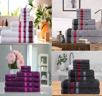 8-Piece Bale Set LA Style Towels  - Soft, Plush, and Fluffy 100% Woven Cotton - Versatile Sizes - Elegant Design - Hand, Face and Bath Towels