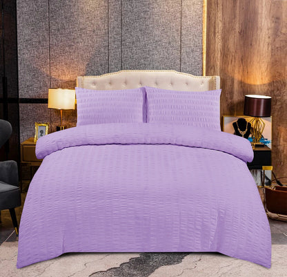Amazing Premium Quality Seersucker Duvet Quilt Cover Set with Plain Dyed Matching-colour fitted sheet and Pillowcase