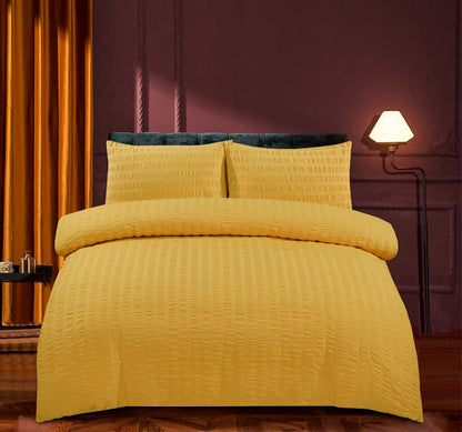 Amazing Premium Quality Seersucker Duvet Quilt Cover Set with Plain Dyed Matching-colour fitted sheet and Pillowcase