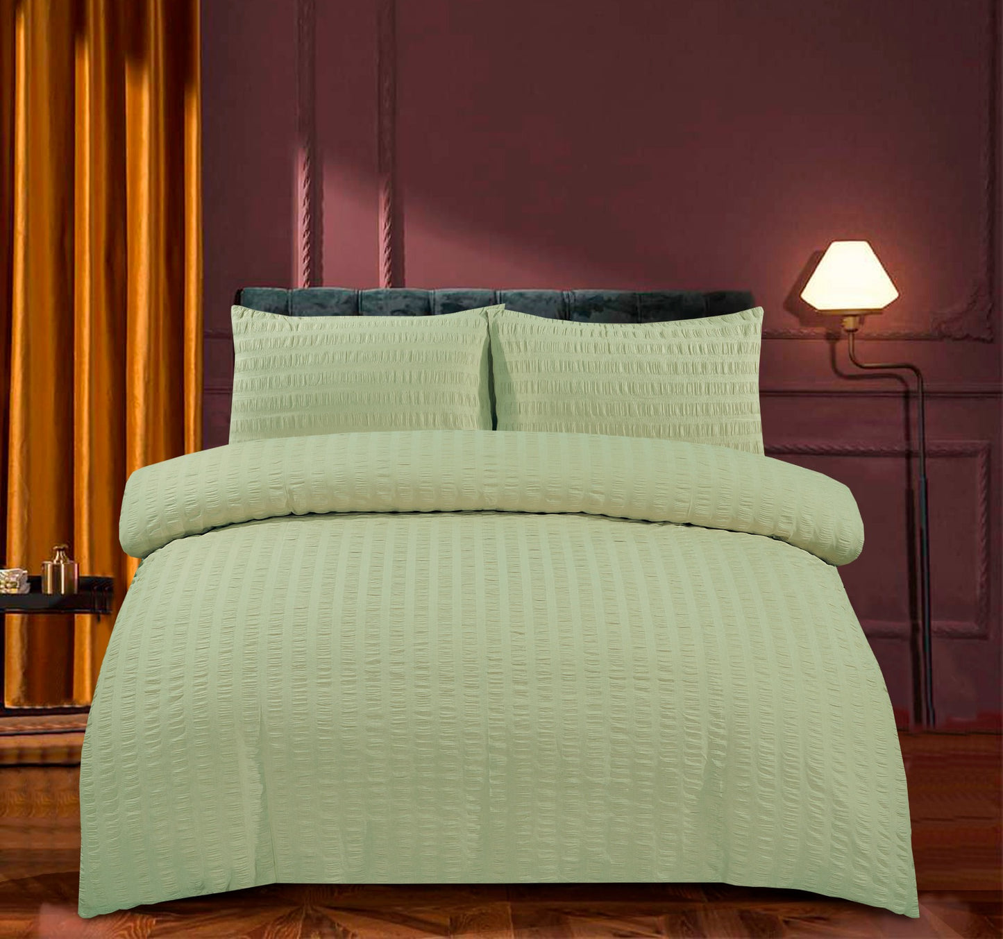 Amazing Premium Quality Seersucker Duvet Quilt Cover Set with Plain Dyed Matching-colour fitted sheet and Pillowcase