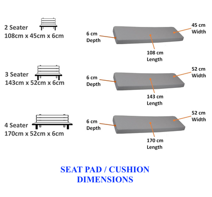 Garden Bench Cushion – 2 /3 /4 Seater Weather and Water Resistance Fabric – Patio Pub Furniture Bench Seat Pad