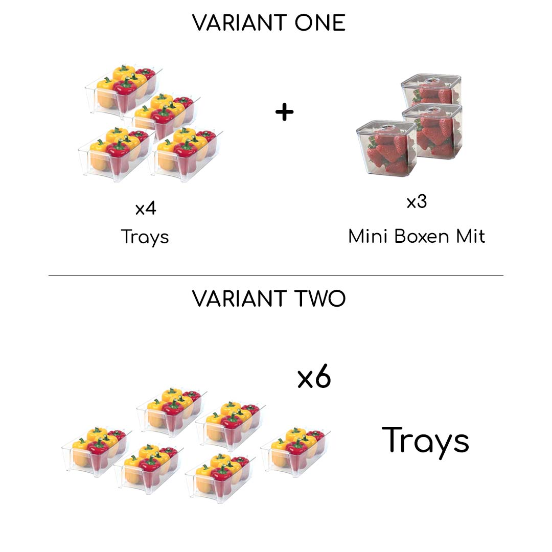 Pack of 6 Transparent Fridge Organiser Set - Trays & Boxes - Space Saving Storage Solutions